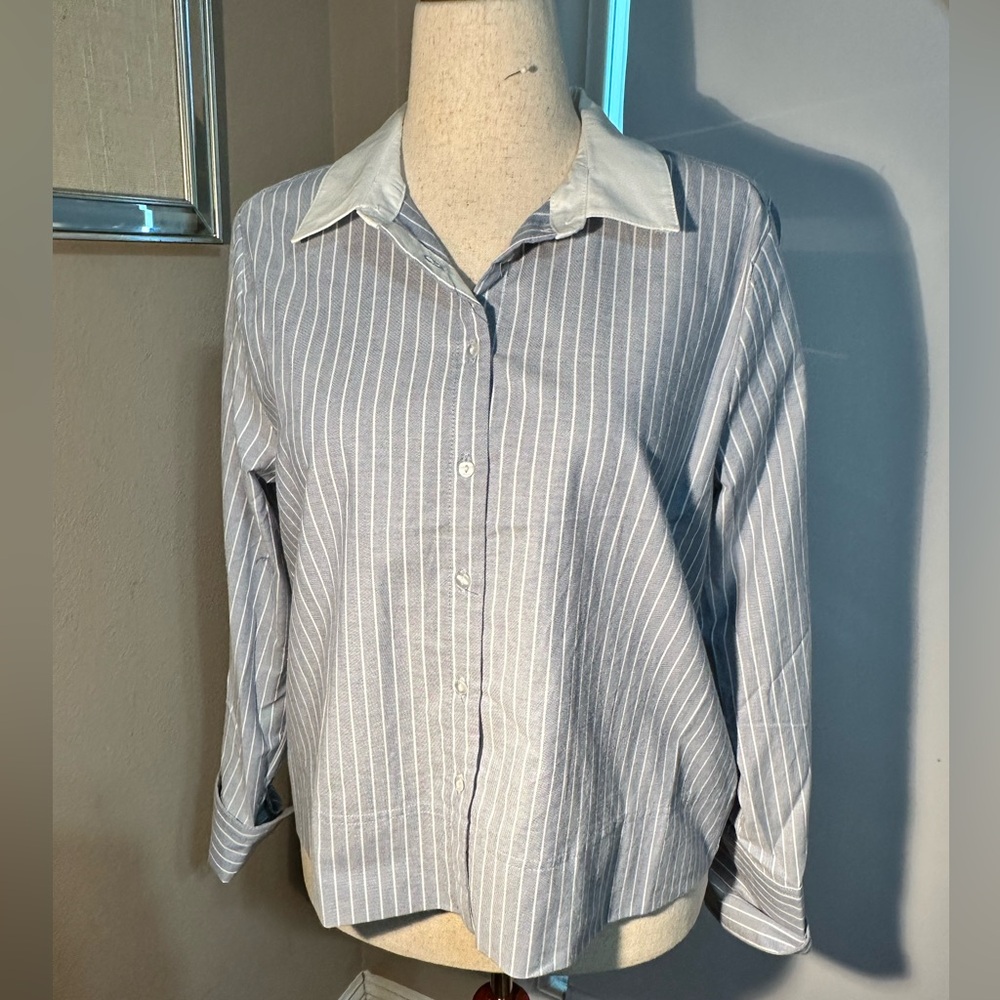 NWT Modern Works Women’s Pinstrip button up blouse sz L